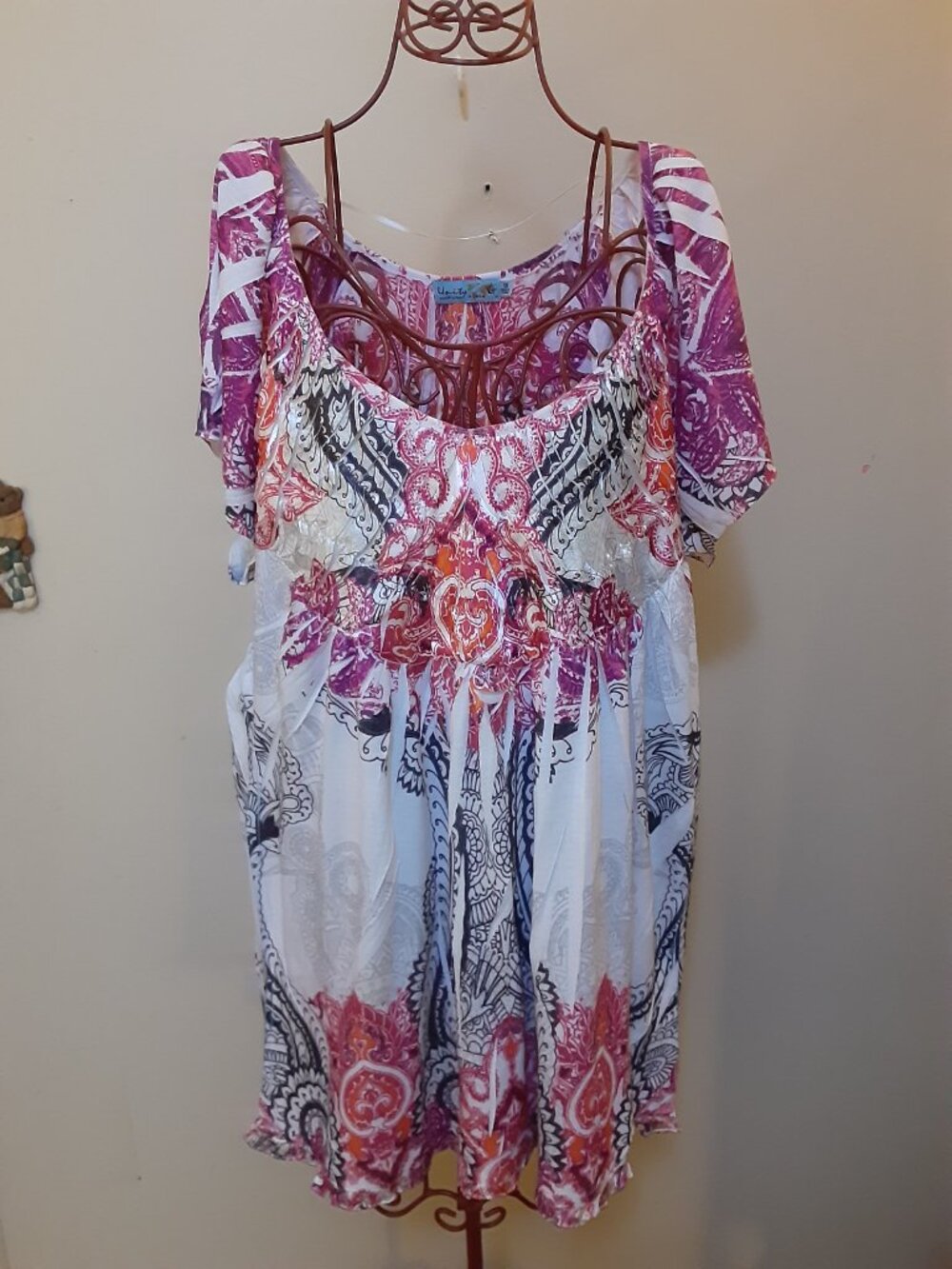 Women's Unity World Wear Tunic Top Plus Size 1X Boho Short Sleeve, 1x Plus size